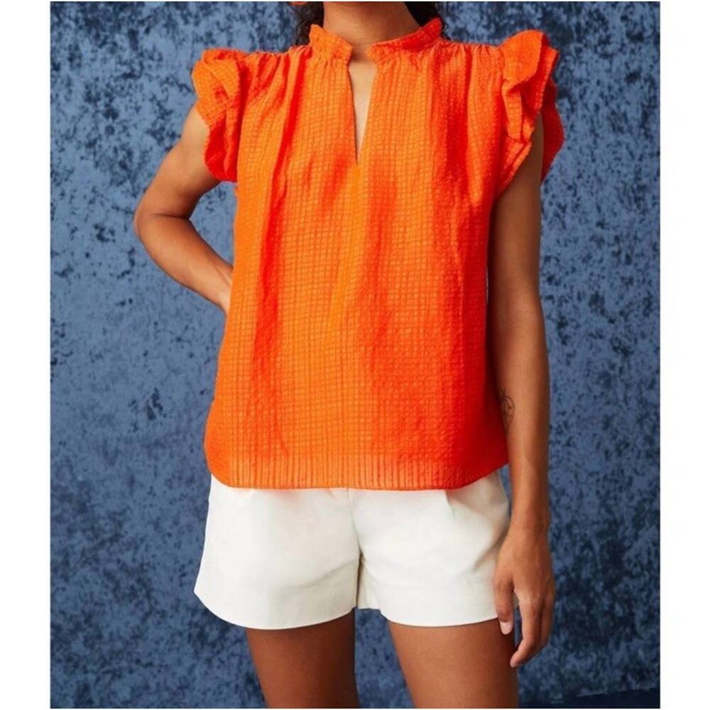 Marie Oliver Merrit Blouse Size XXS Linen Silk Blend Ruffle Cap‎ Sleeve Top